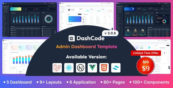 DashCode v2.0.7 - Laravel, React, Vuejs, NextJs, HTML,Tailwind Dashboard Template