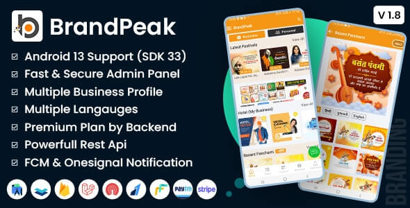 BrandPeak v1.8.1 - Festival Poster Maker, Business Post, Political Post Maker App