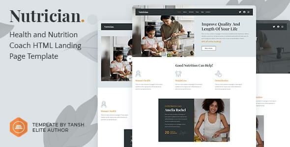 Nutrician v1.0 - Health and Nutrition Coach Feminine HTML Landing Page Template